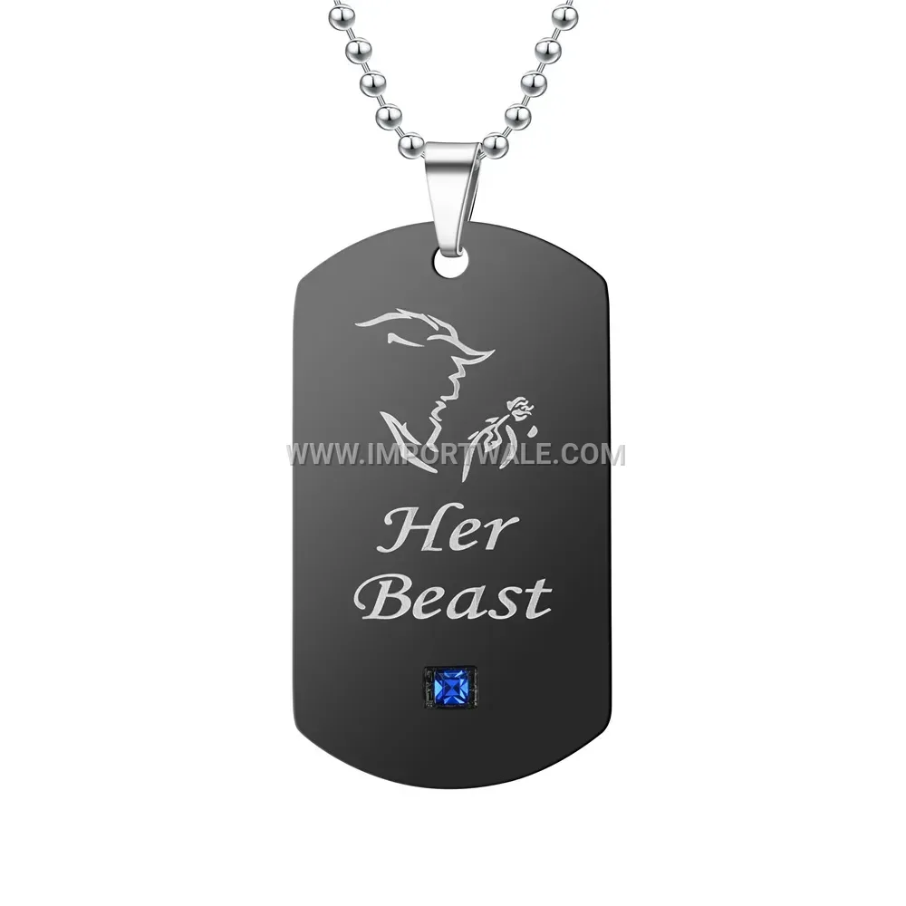 Engraved Stainless Steel His and Hers Matching Dog Tag Pendant Necklace Set