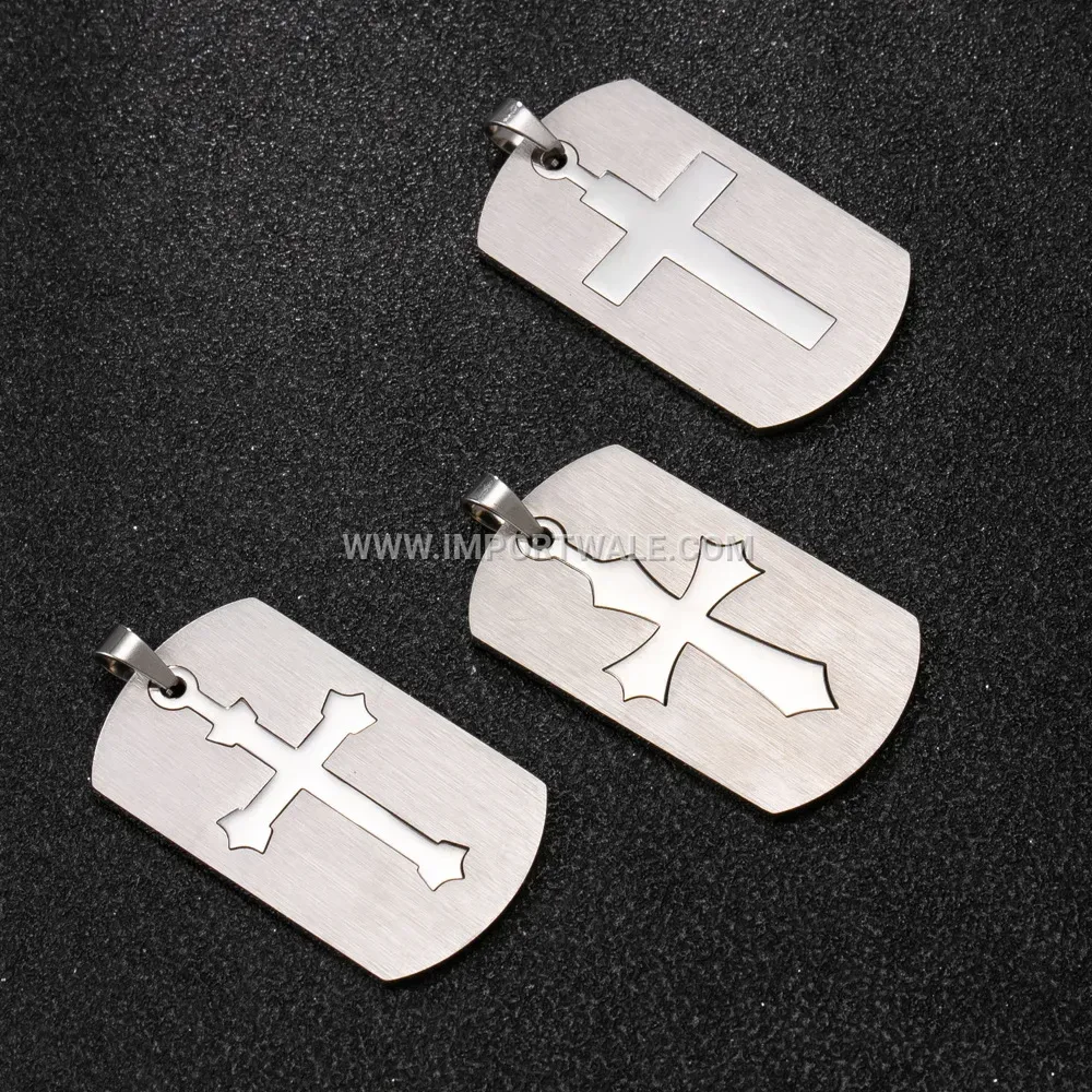 Men's Stainless Steel Vintage Cross Tag Pendant