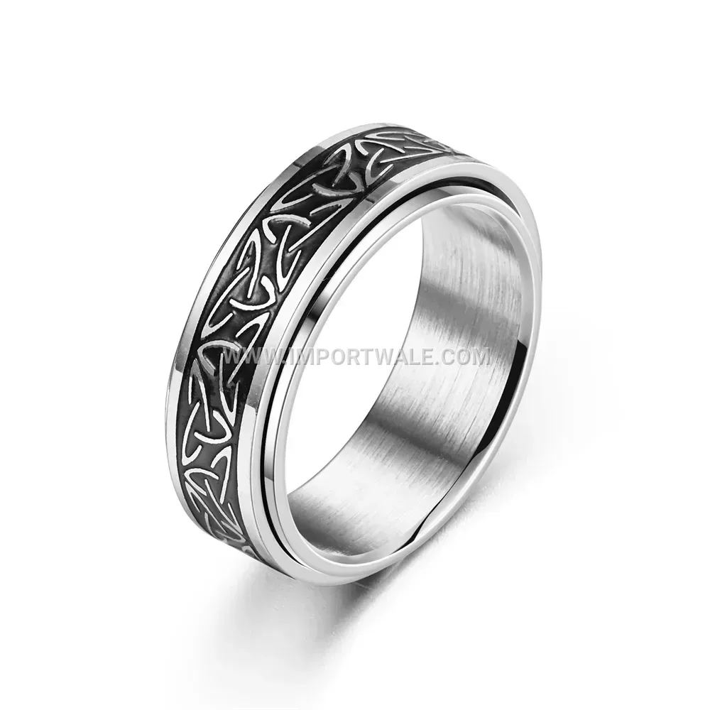 Rotatable Viking Script Stainless Steel Band Ring