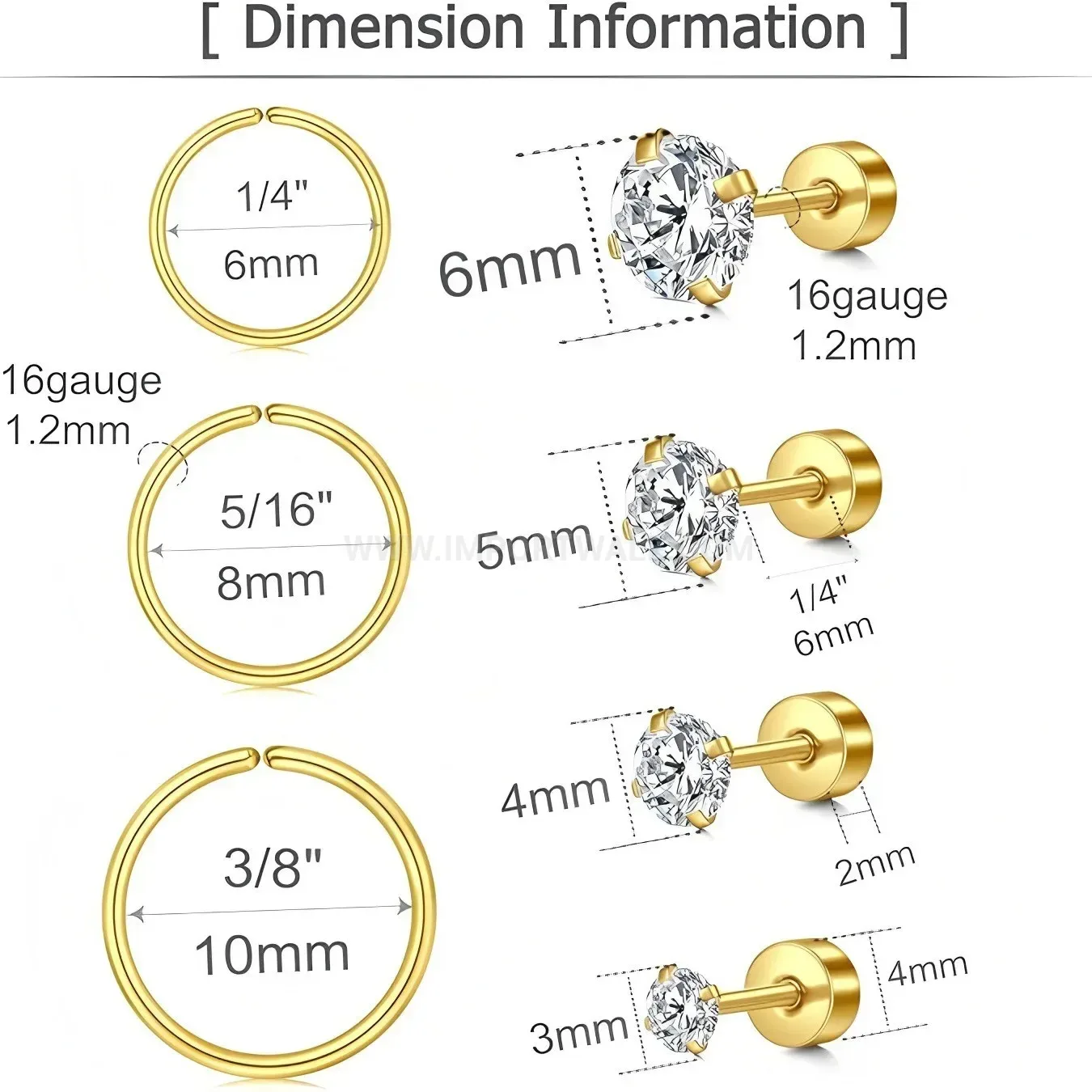 Stylish Integrated Zircon Stainless Steel Cartilage Ear Studs