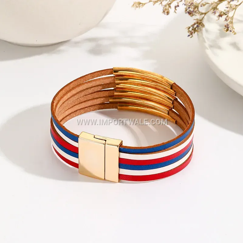 Tricolor Geometric PU Leather Wave Charm Bracelet