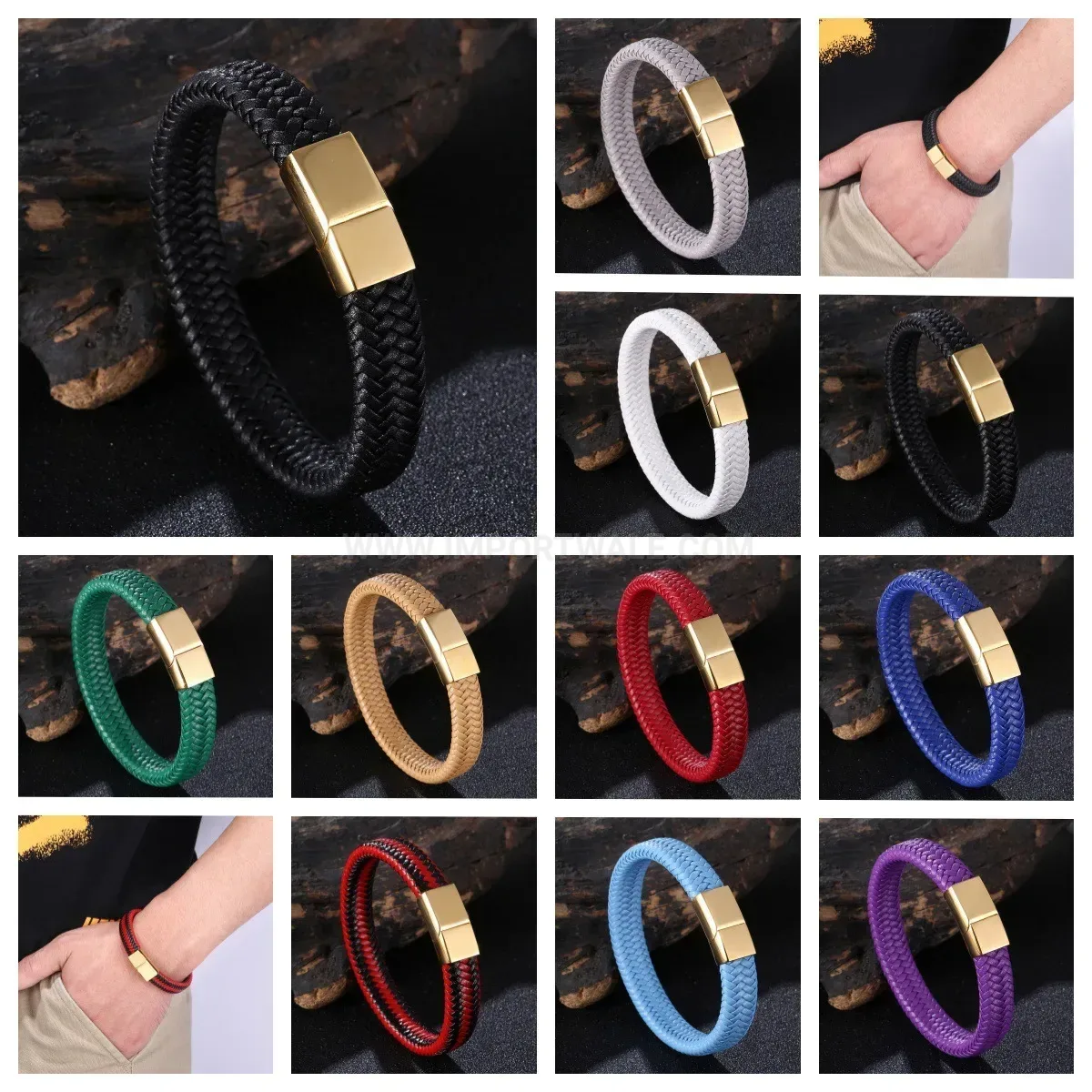 Woven Leatherette Cuff Bracelet with Gold-Tone Steel Hardware