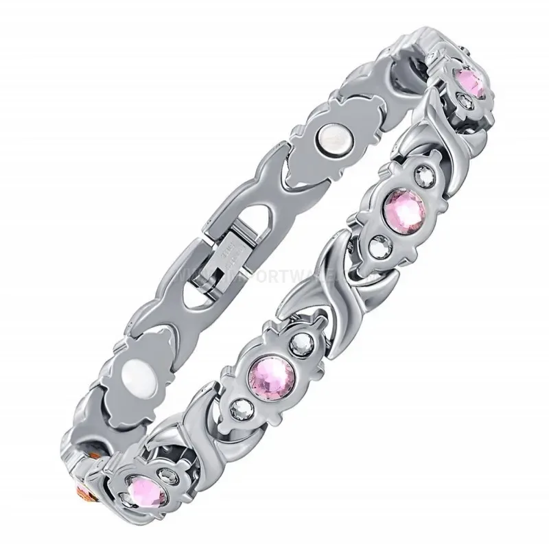 Stainless Steel Crystal Magnetic Accent Chain Bracelet