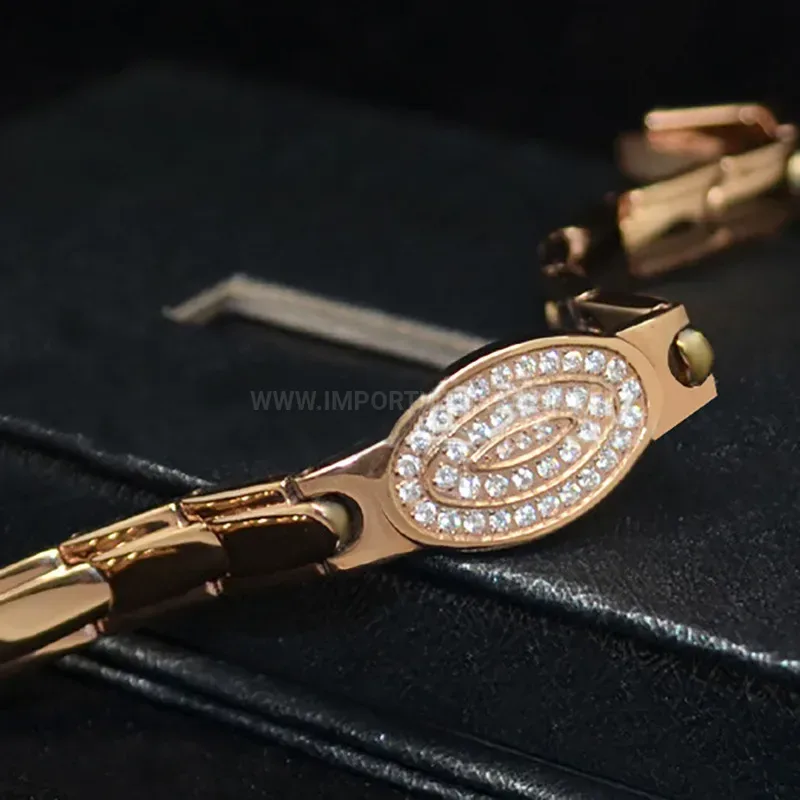 Stylish Sparkling Rose Gold Titanium Bio Bracelet Embedded with Black Hematite