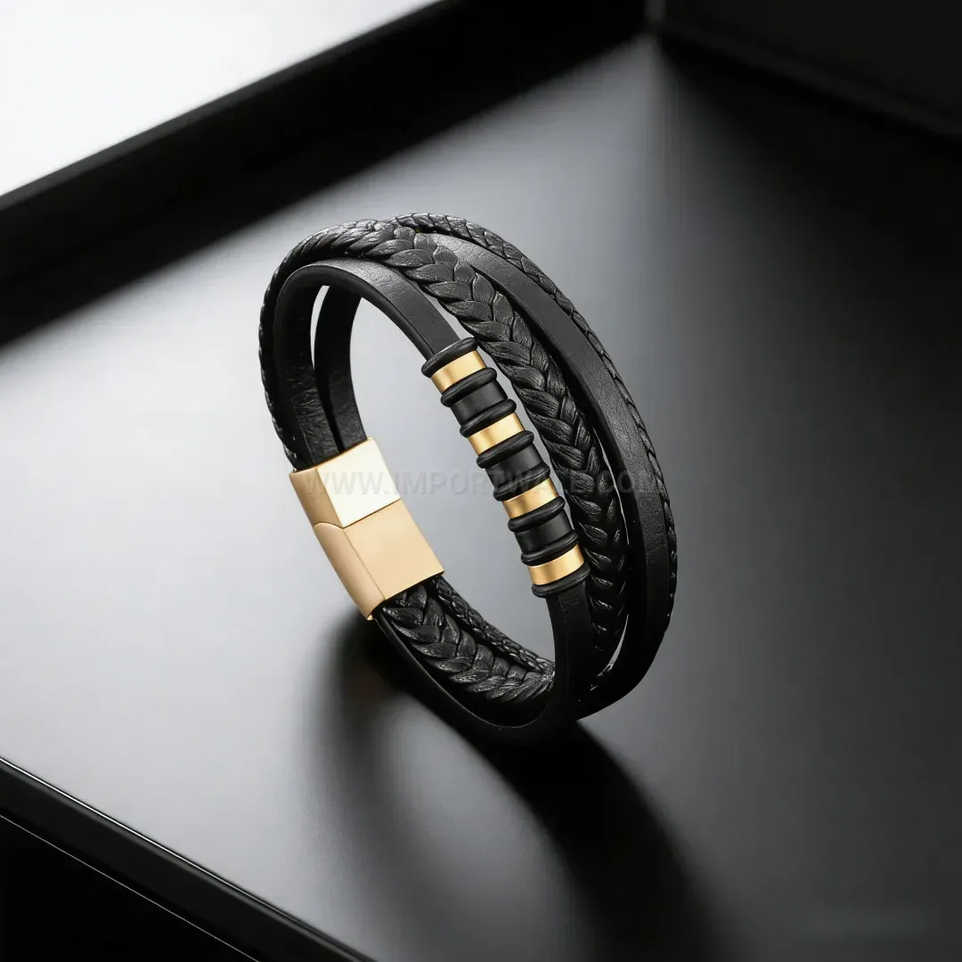 Premium Braided Leather Multi Strand Bracelet with Magnetic Alloy Clasp