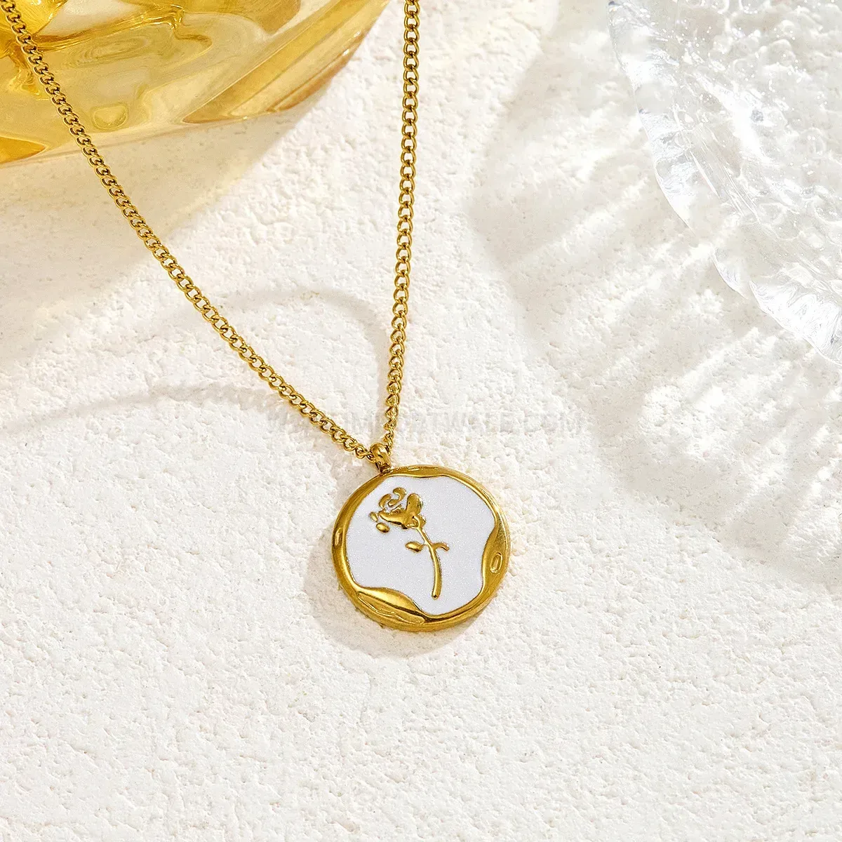 Premium French Retro Enamel Rose Pendant Stainless Steel Necklace