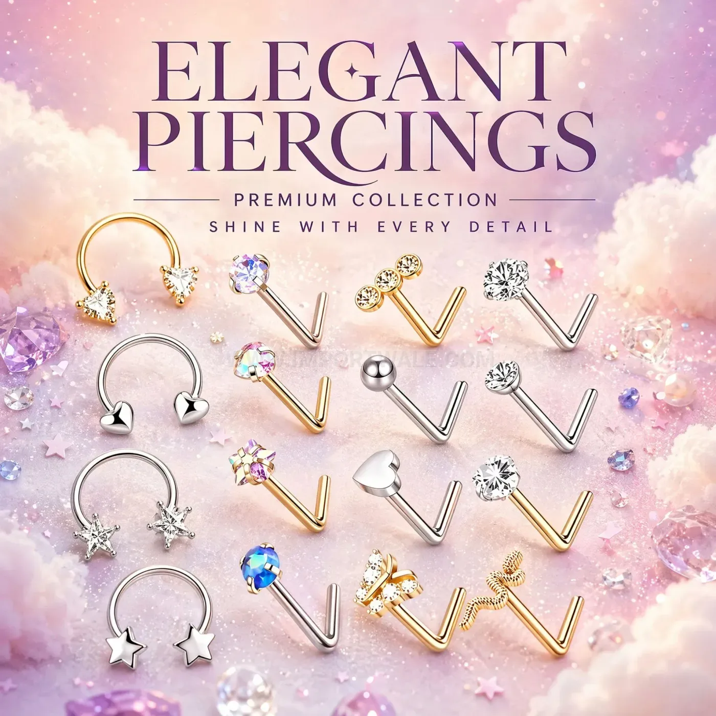 Fashion Rhinestone Curved Bar Stainless Steel Nose Piercing Set