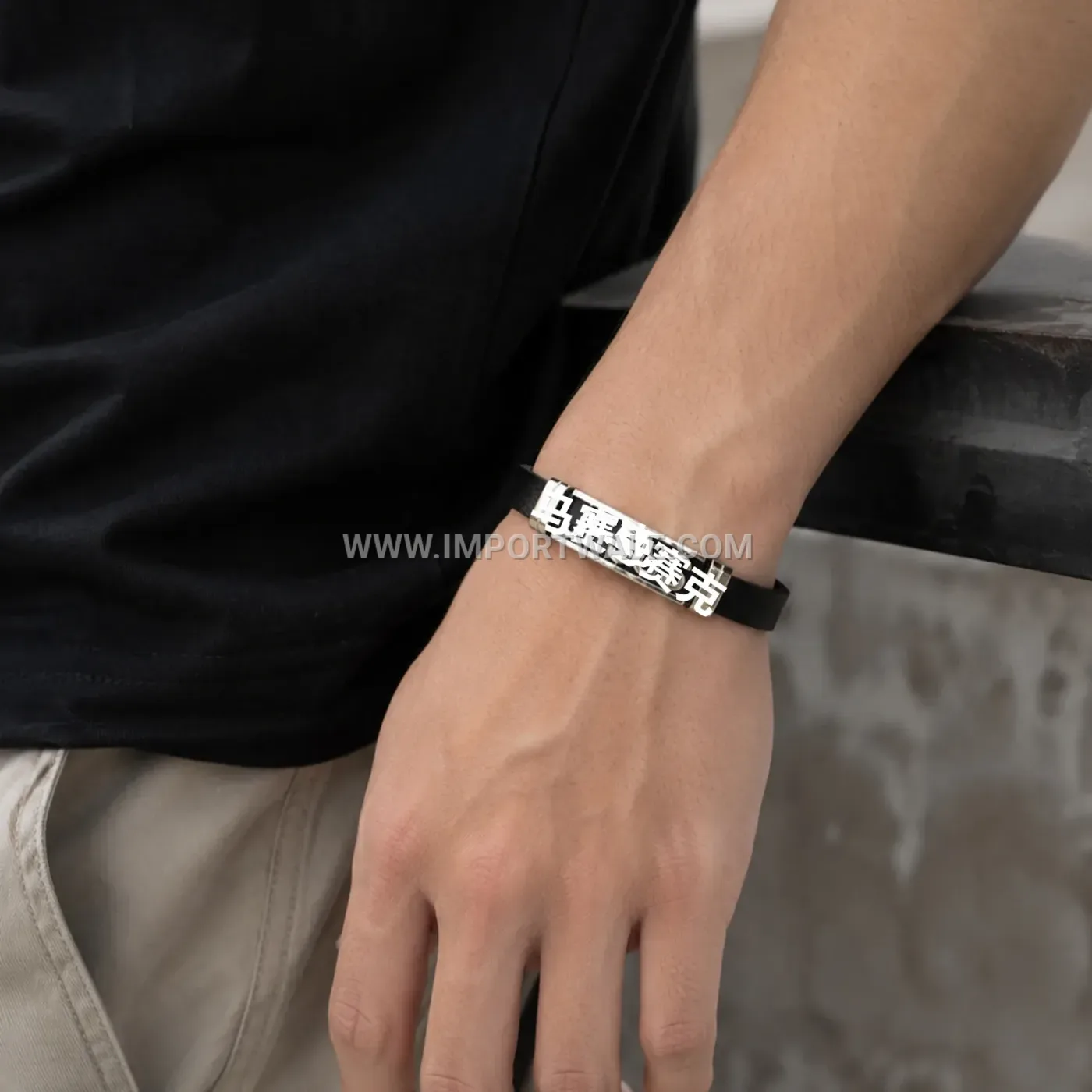 Cutout Lettering Adjustable Stainless Steel Cuff Bracelet