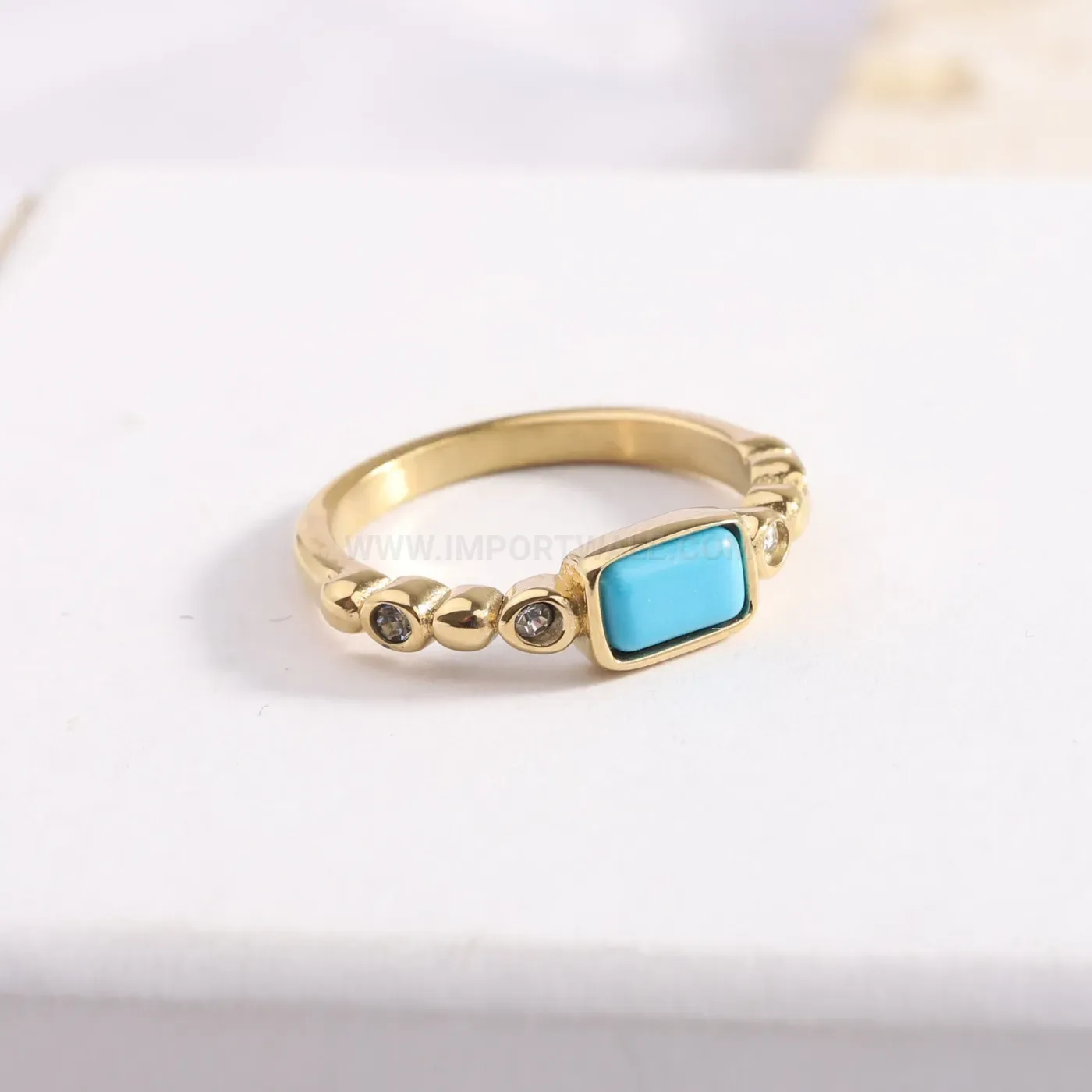Trendy Faux Turquoise Bezel Set Stainless Steel Ring