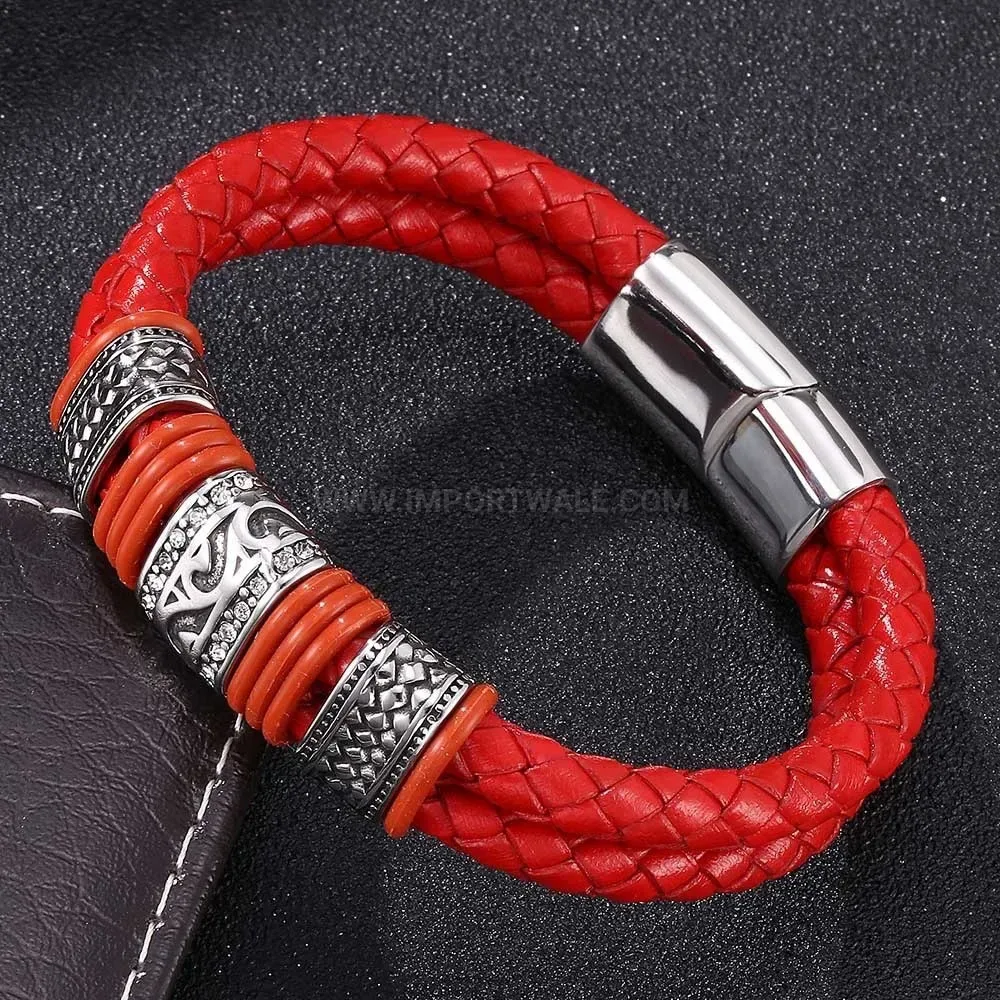 Modern Braided Leather Bracelet with Electroplated Stainless Steel Accent