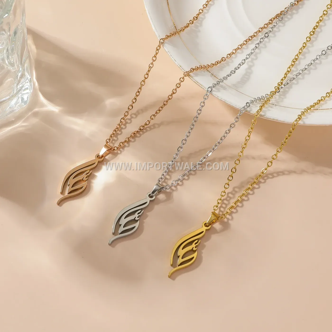 Stainless Steel Calligraphy Centerpiece Inscription Pendant Necklace