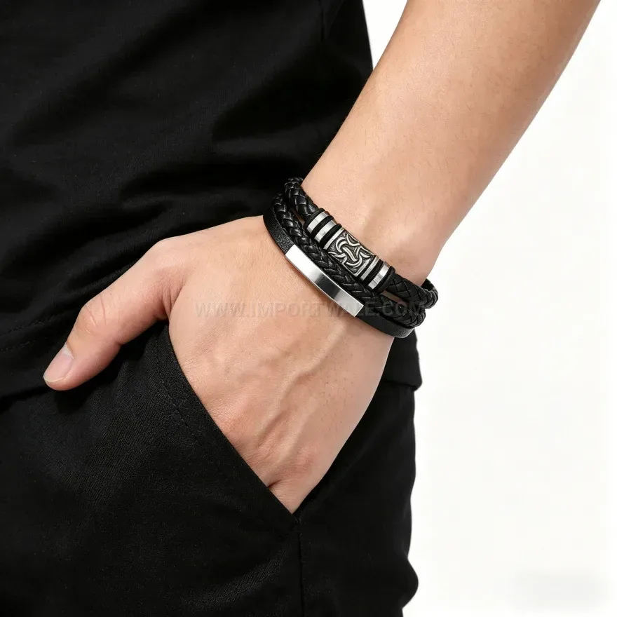 Fashion Handcrafted Braided Leather Geometric Pattern Bracelet