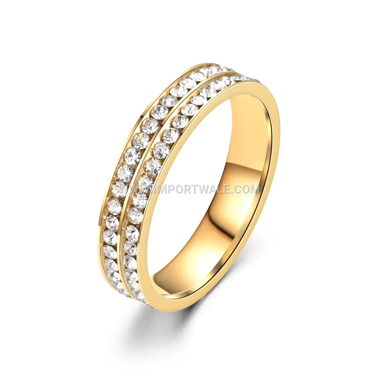 Stainless Steel Double Row Rhinestone Ring