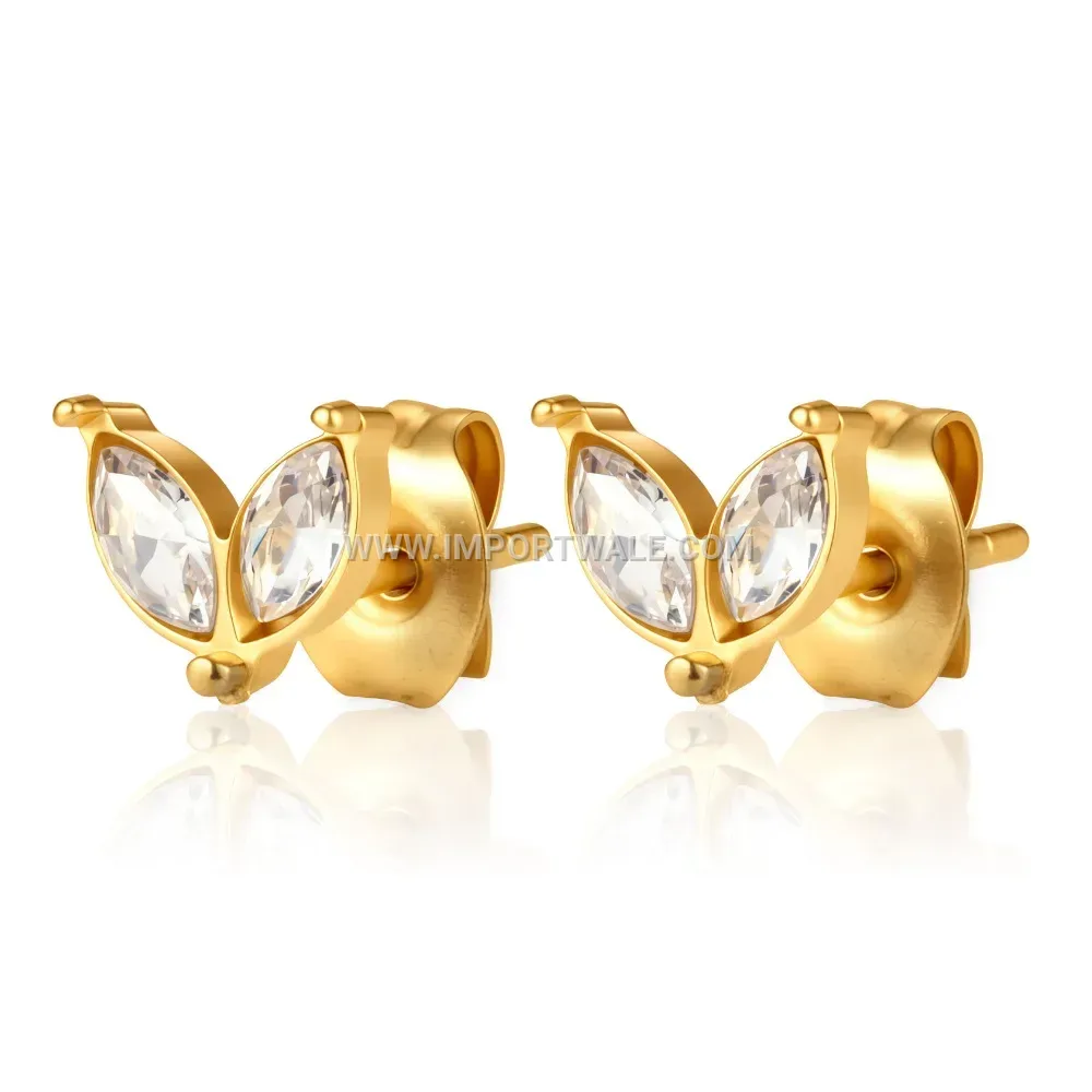Geometric Gold Plated Zircon Stud Earrings