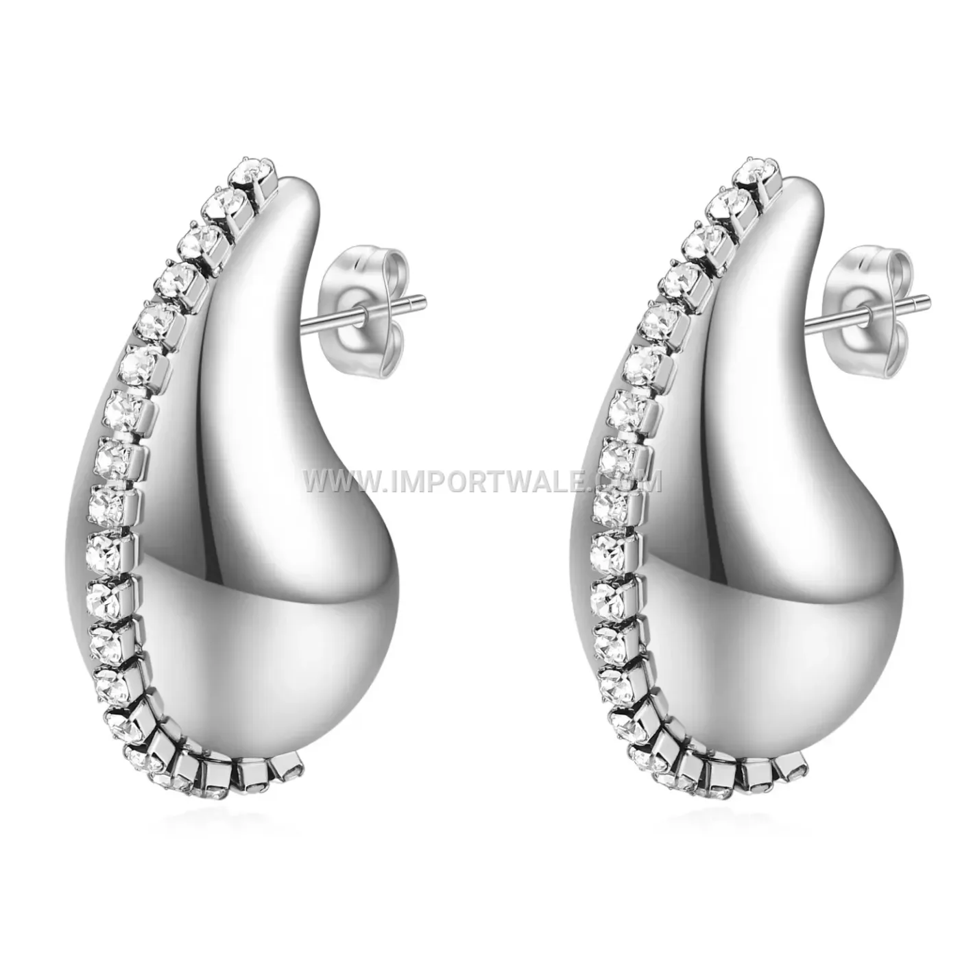 Stainless Steel Cubic Zirconia Pave Teardrop Earrings