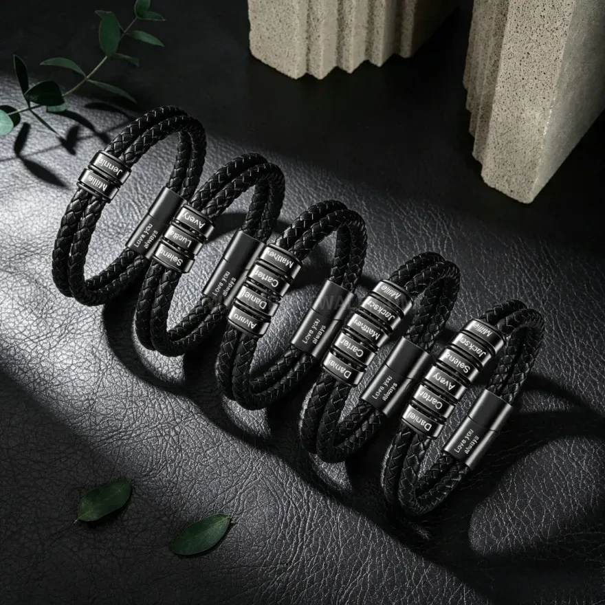 Elegant Double Layer Woven Leather Magnetic Clasp Men Bracelet