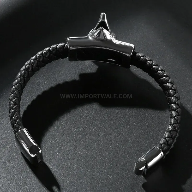 Chic Fox Charm Genuine Leather Stainless Steel Men Bracelet