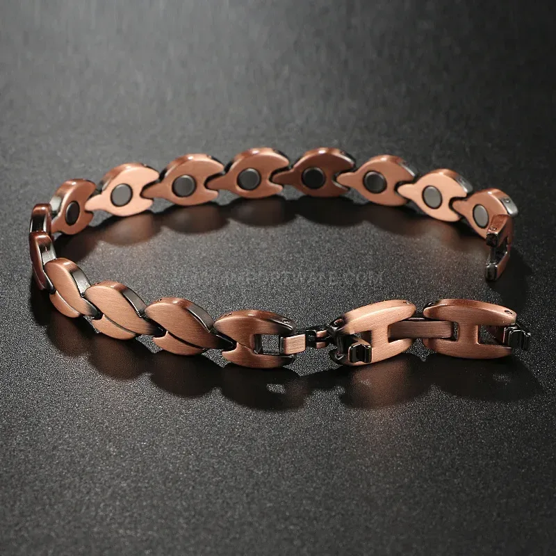 Designer Plated Leaf Motif Red Copper Bio Magnetic Therapy Bracelet