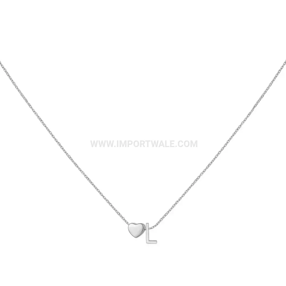 Personalized Stainless Steel Initial Letter Heart Pendant Necklace