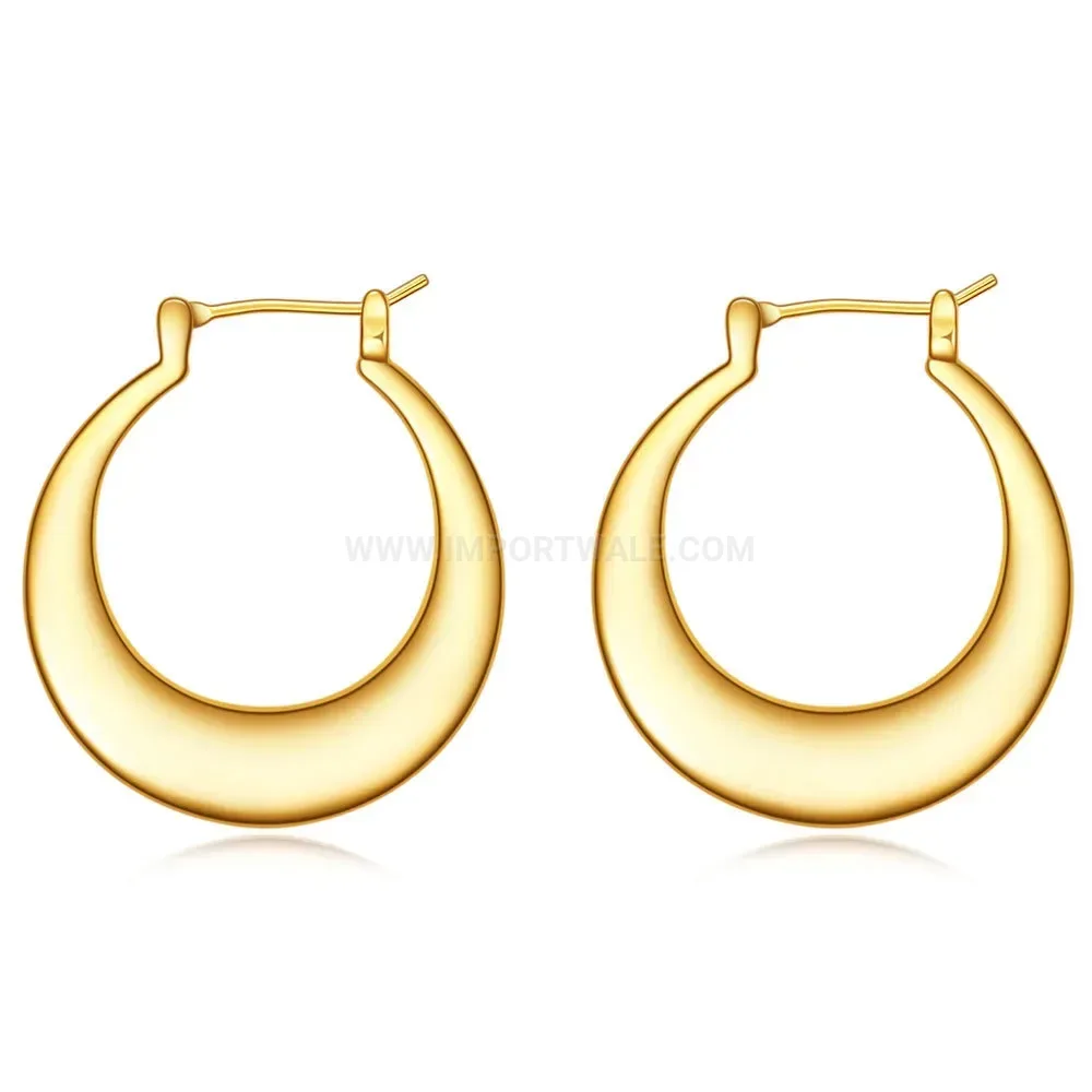Bold Gold Plated Hollow Semi Circle Stainless Steel Hoop Earrings