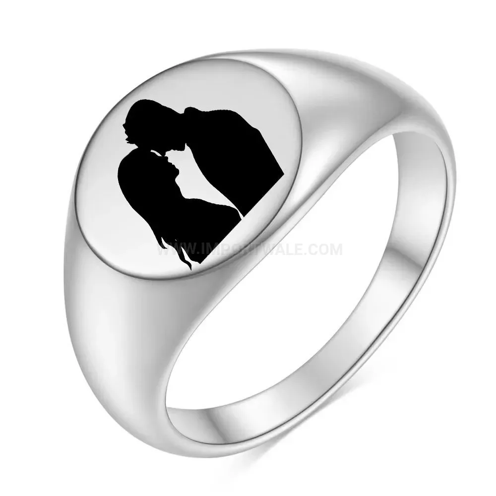Designer Laser Engraved Symbol Polished Stainless Steel Ring