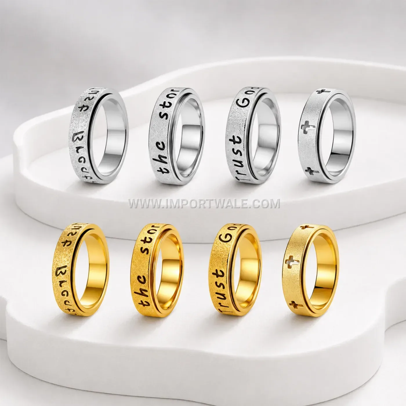 Hollow Cross Lettering Stainless Steel Spinner Ring