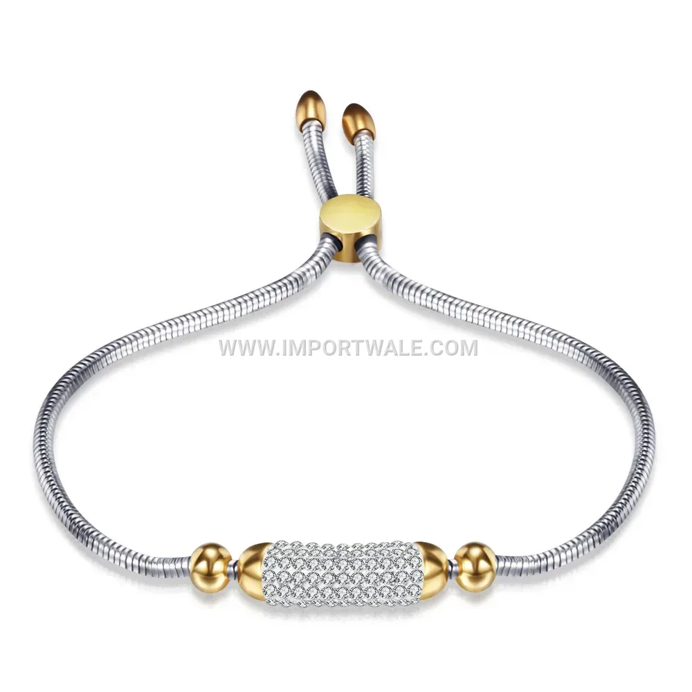 Rhinestone Embellished Adjustable Stainless Steel Snake Chain Bracelet