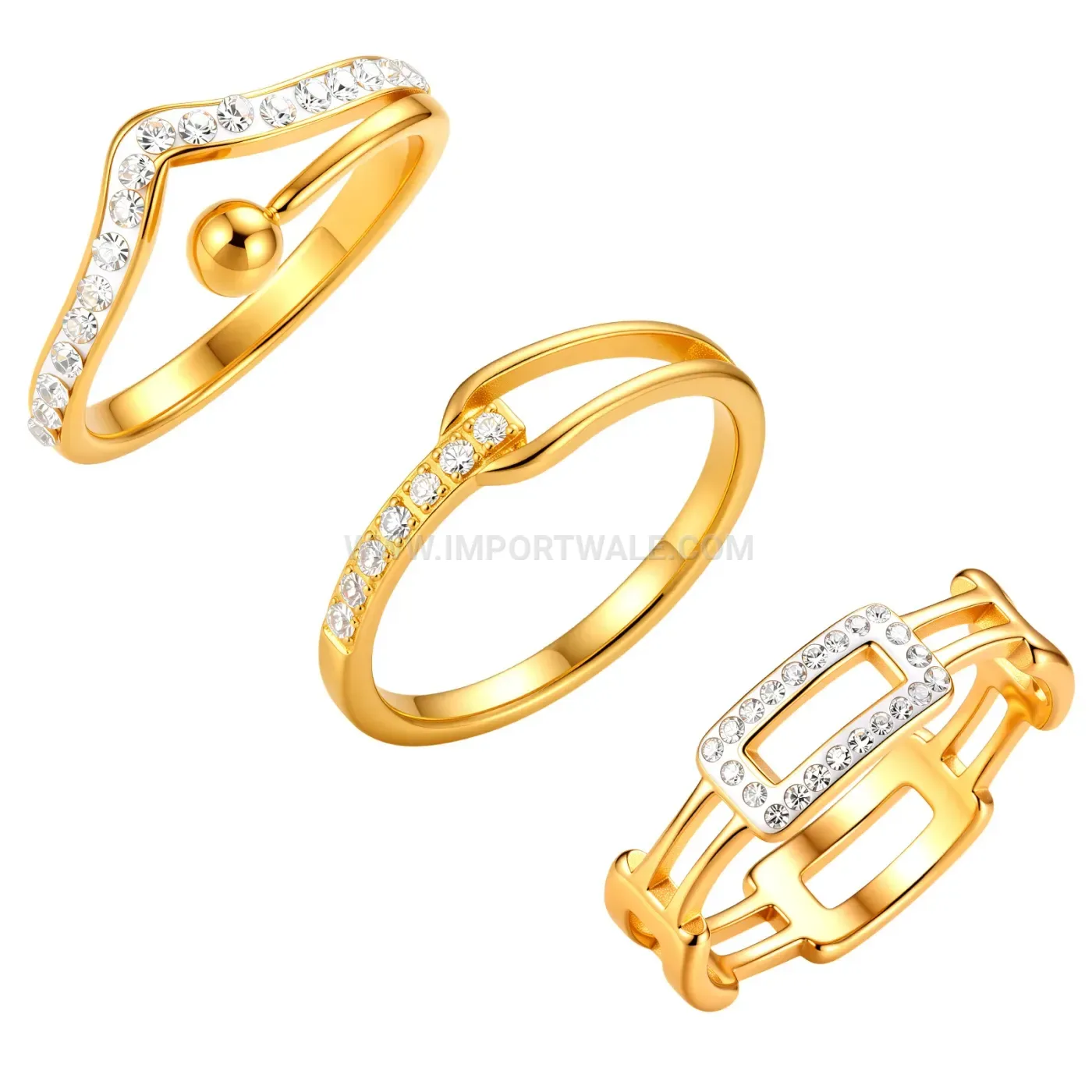 Stainless Steel Geometric Hollow Cutout Ring Set with Beaded Accents