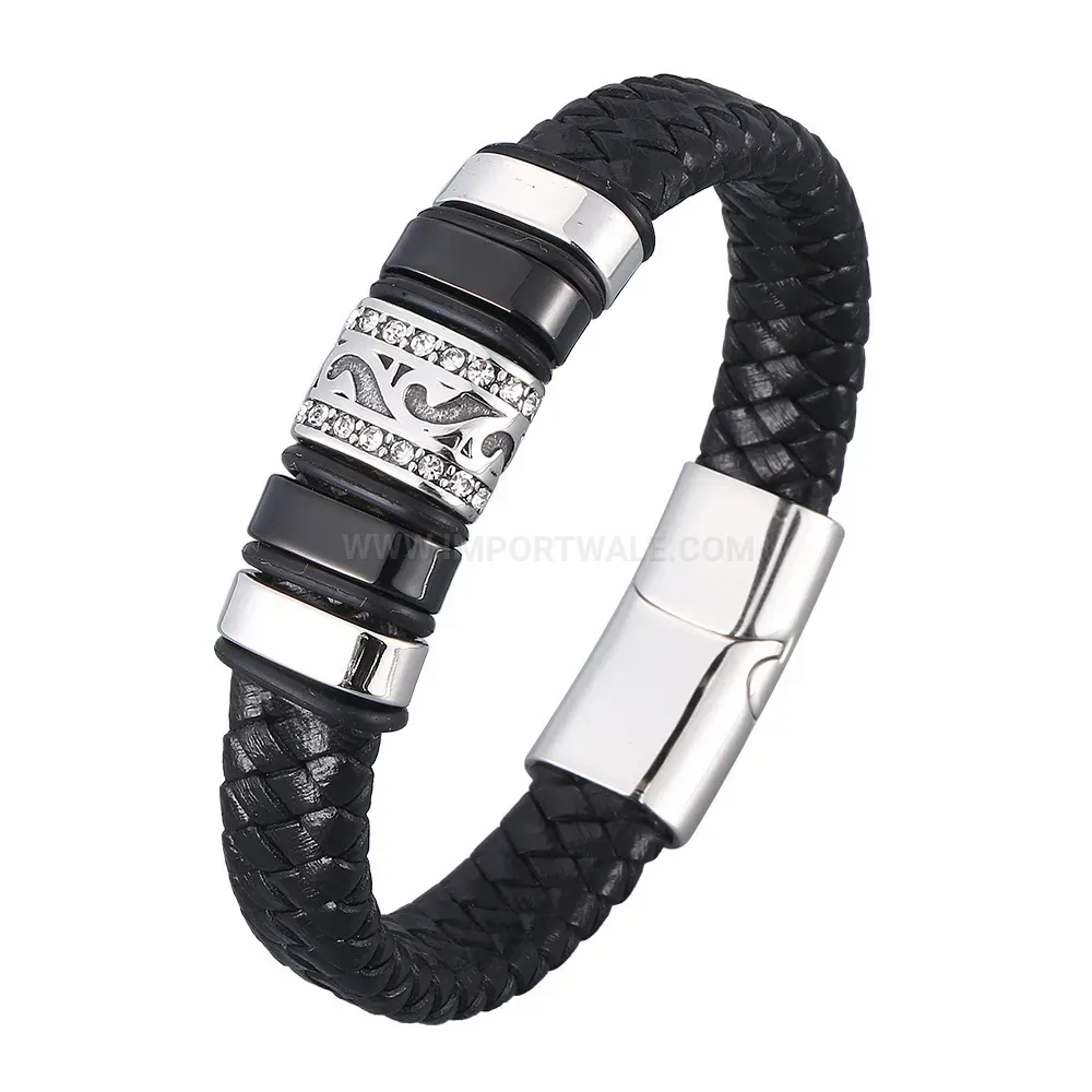 Handcrafted Braided Leather Stainless Steel Bangle