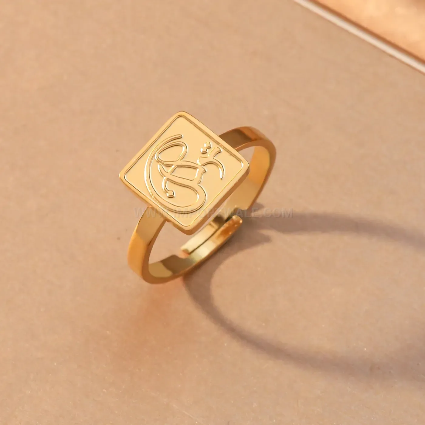 Bold Stainless Steel Open Adjustable Ring Displaying Fine Arabic Calligraphy