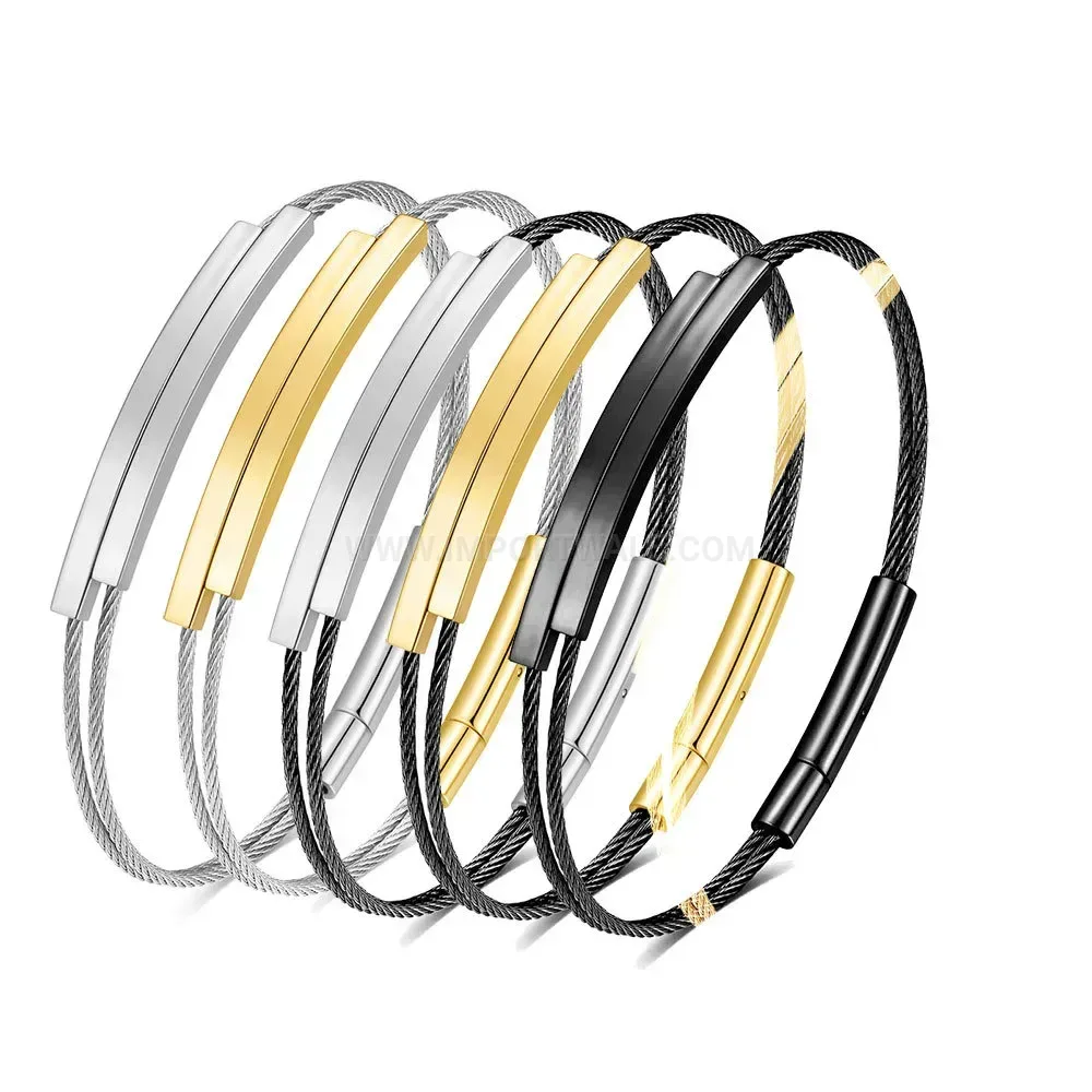 Trendy Double Layer Stainless Steel Cable Wire Toggle Bangle