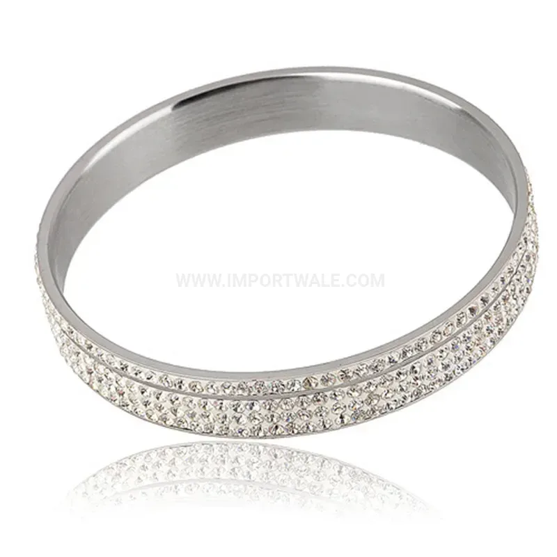 Stylish Four-Row Rhinestone Wide Stainless Steel Bangle