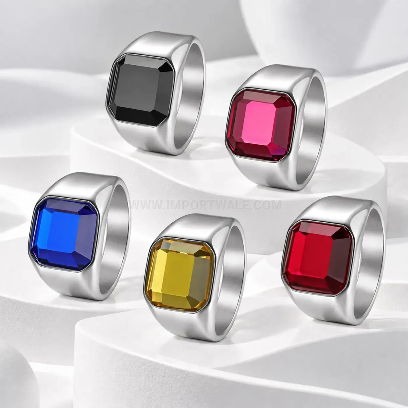 Stainless Steel Statement Ring with Large Gemstone Inlay