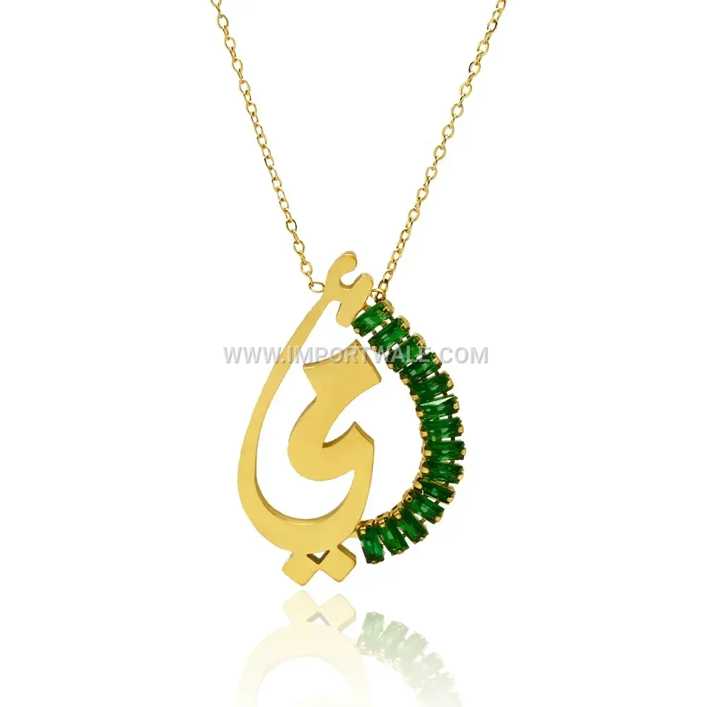 Zircon Arabic Calligraphy Stainless Steel Pendant Necklace