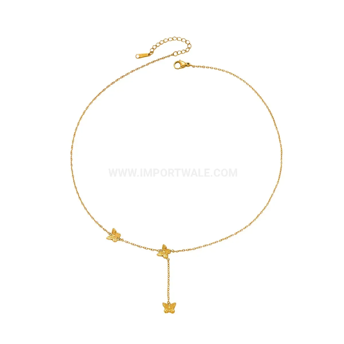 Gold Plated Stainless Steel Butterfly Tassel Pendant Necklace