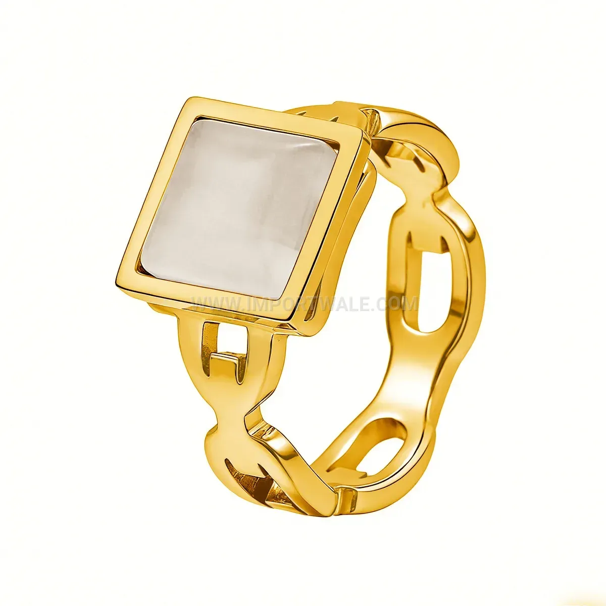 Geometric Cutout Stainless Steel Gold Plated Zircon Band Ring