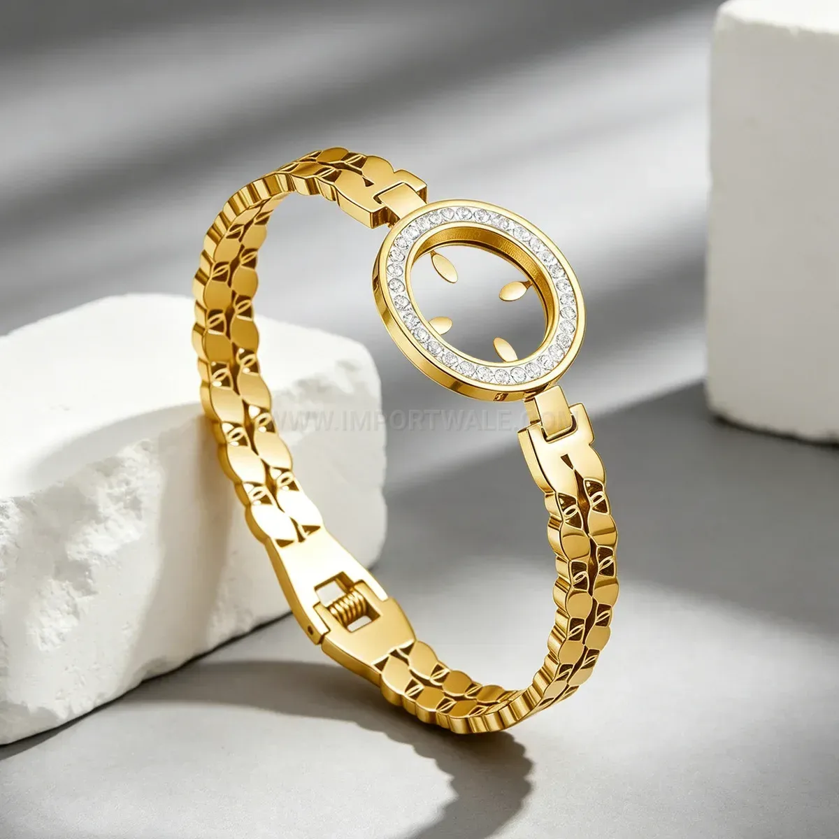 Premium Vintage Cutout Stainless Steel Rhinestone Bangle Bracelet