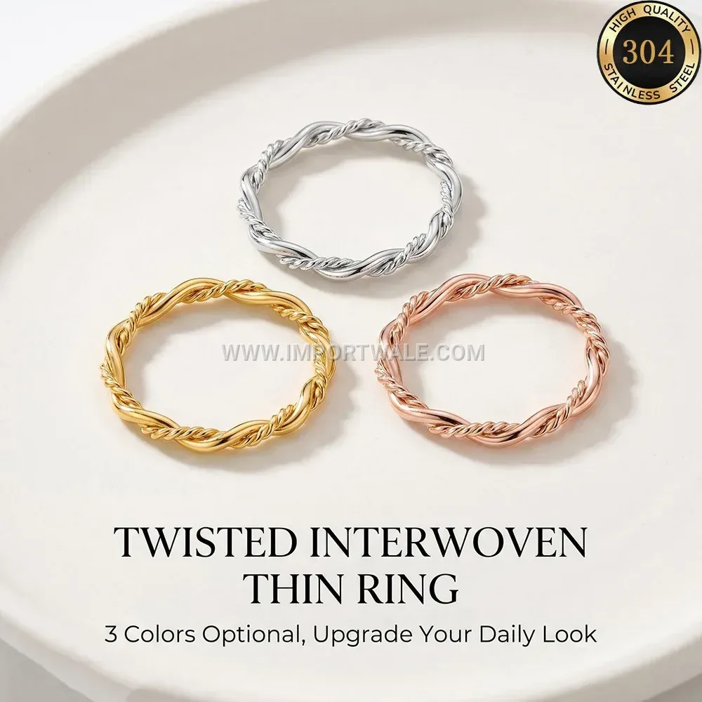 Intertwined Double Strand Twisted Gold Plated Stainless Steel Ring