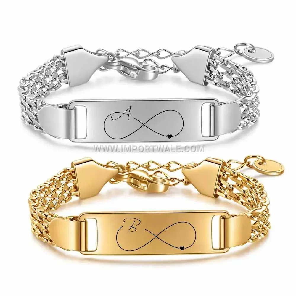 Stainless Steel Initial Heart Mesh Bangle Bracelet