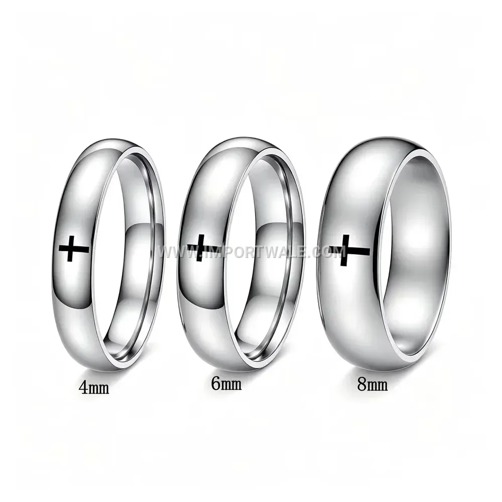 Arc Profile Cross Stainless Steel Band Ring