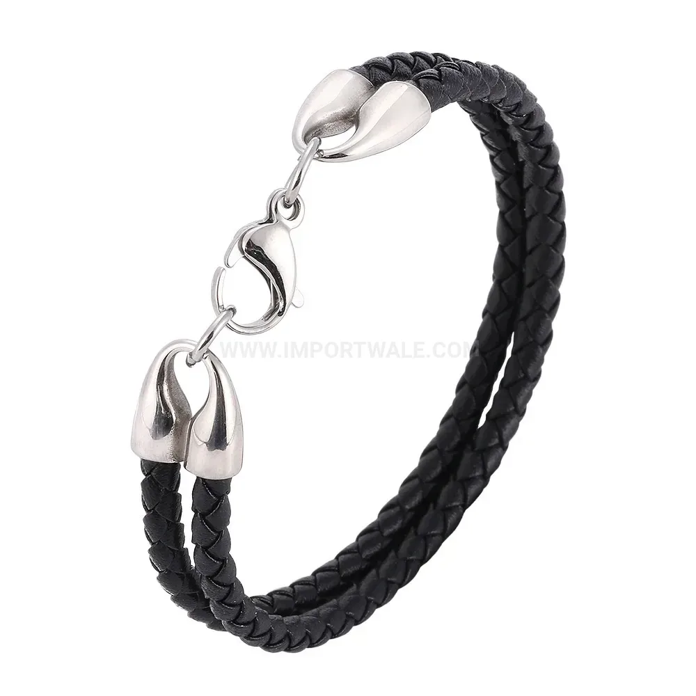 Minimalist Woven Leather Cord Bracelet with Polished Stainless Steel Clasp