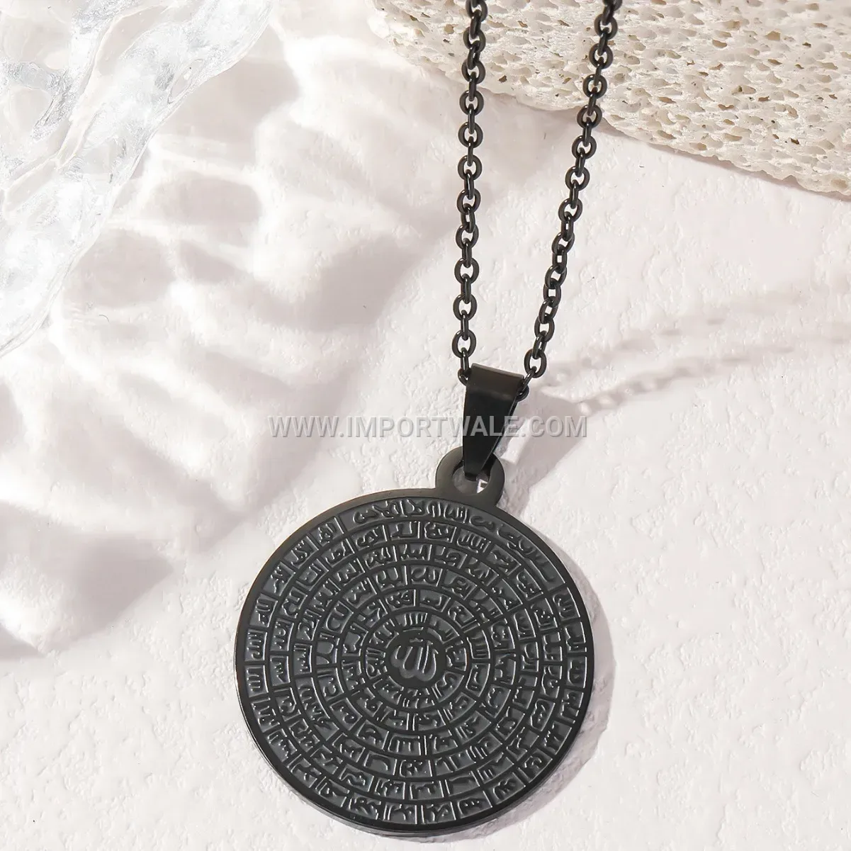 Engraved Stainless Steel Inscription Coin Islamic Religious Pendant Necklace