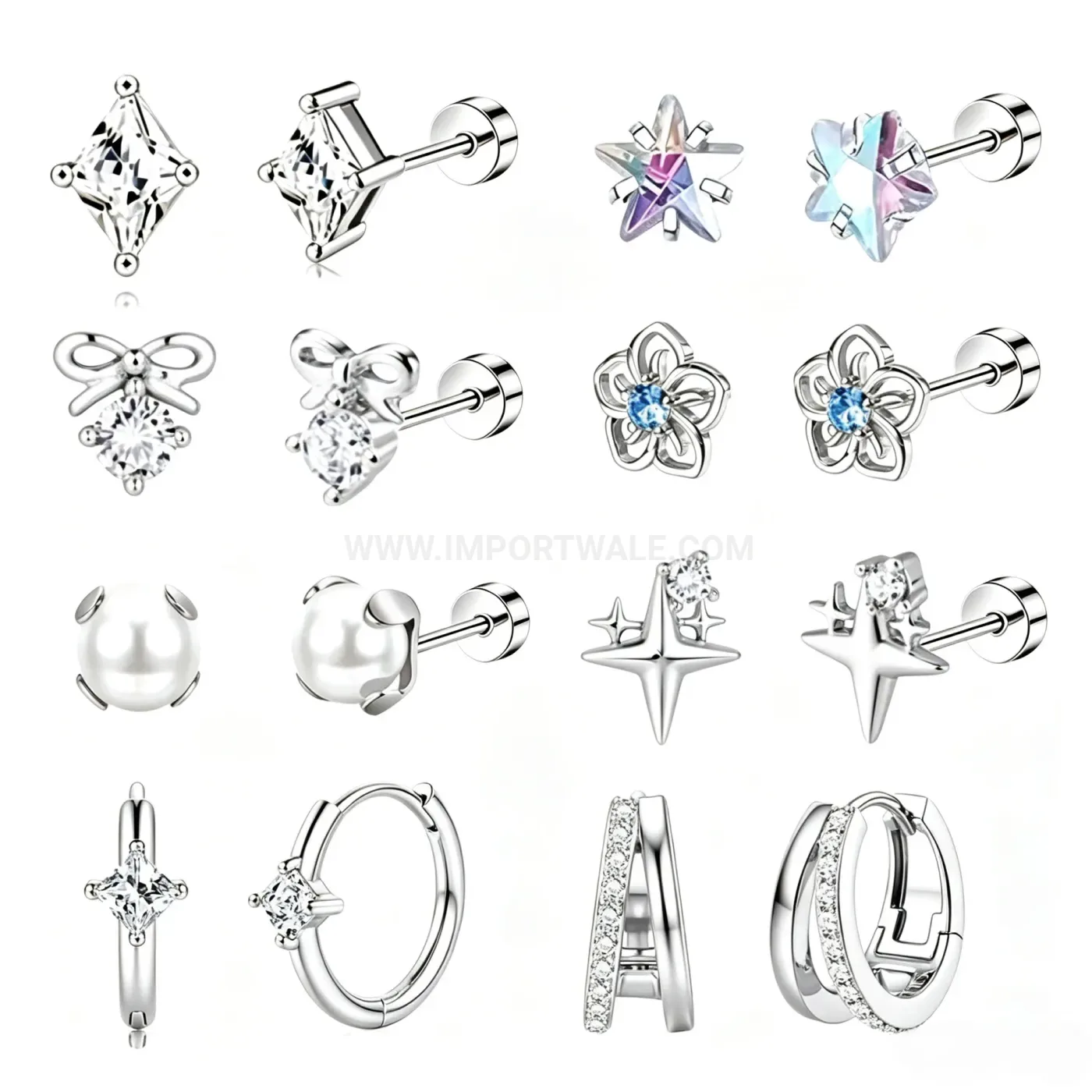 Designer Stainless Steel Flat Back Piercing Studs and Hoops Set