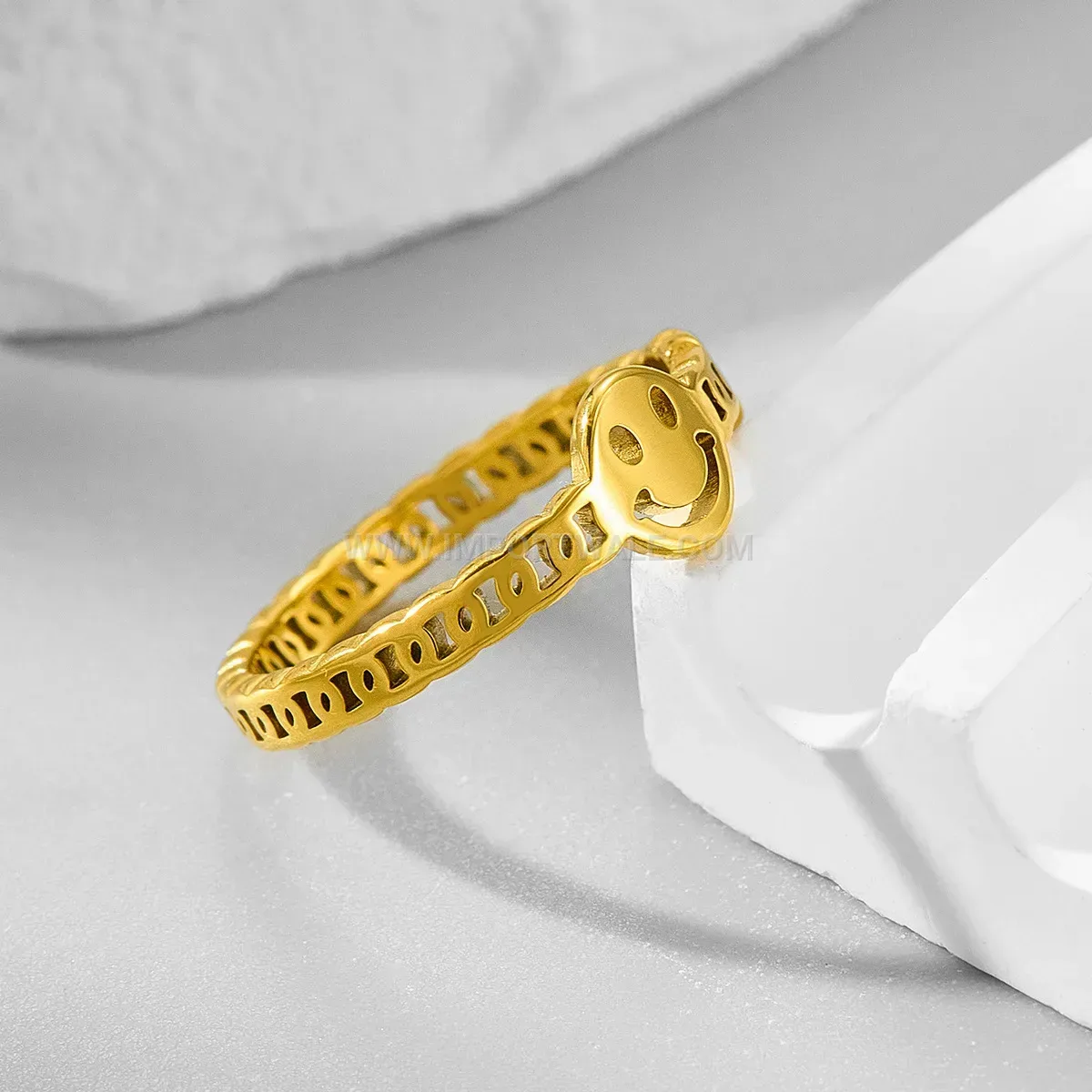 Cutout Smiley Face Stainless Steel Minimalist Band Ring