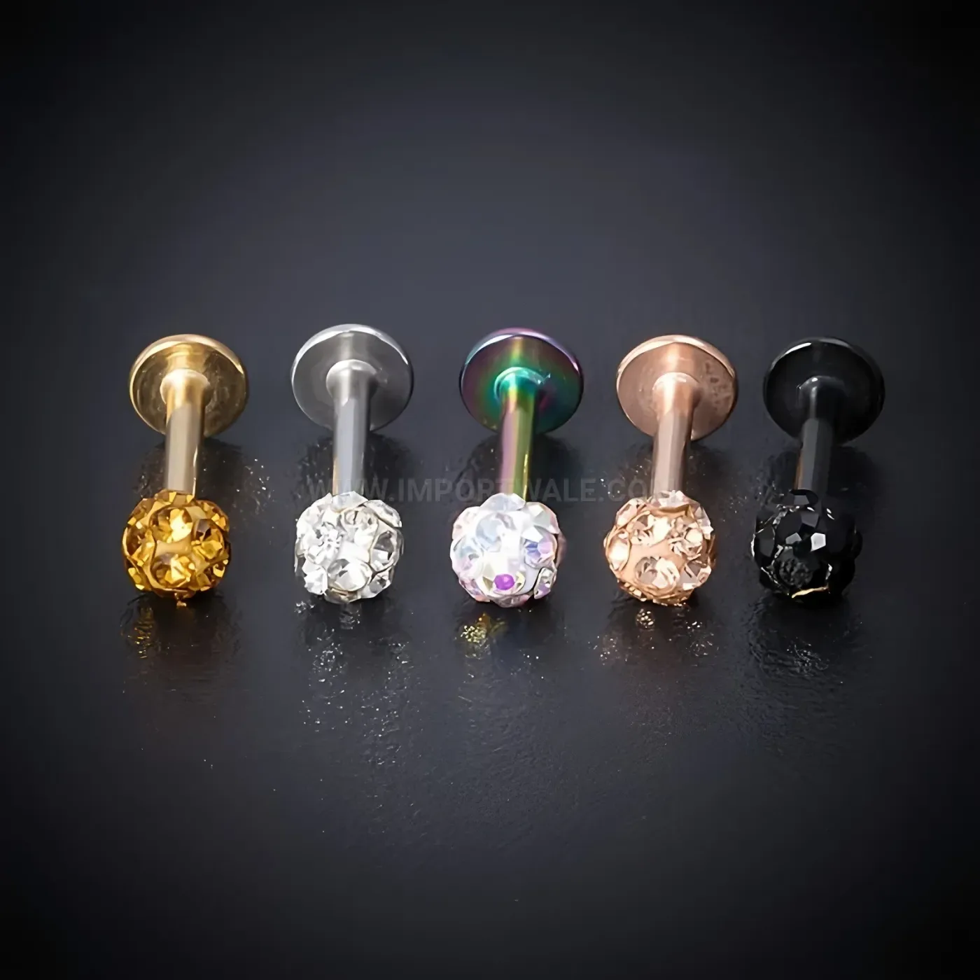 Elegant Multicolor Pavé Crystal Sphere Stainless Steel Piercing Studs