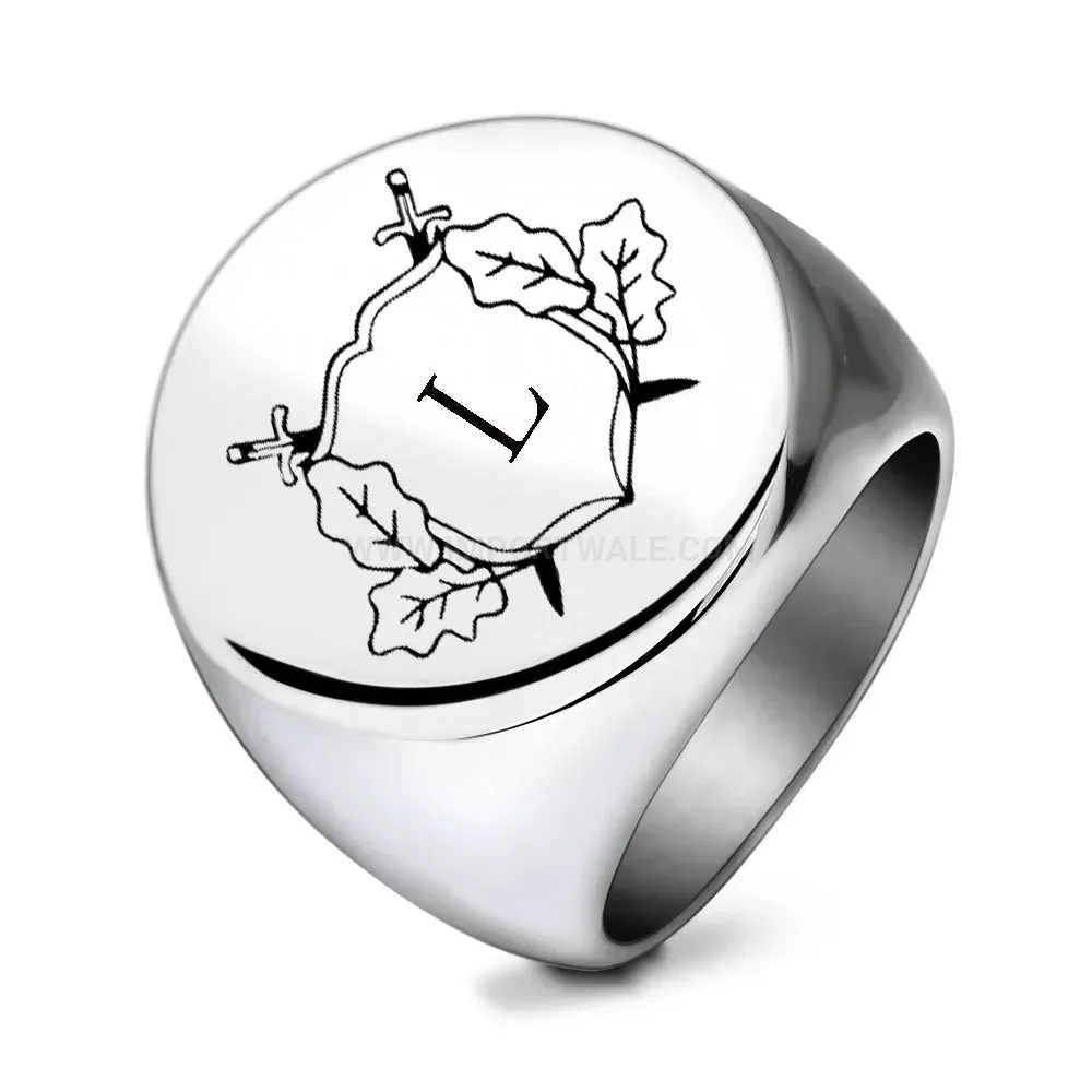 Chic Laser Engraved Initial Letter Stainless Steel Signet Ring