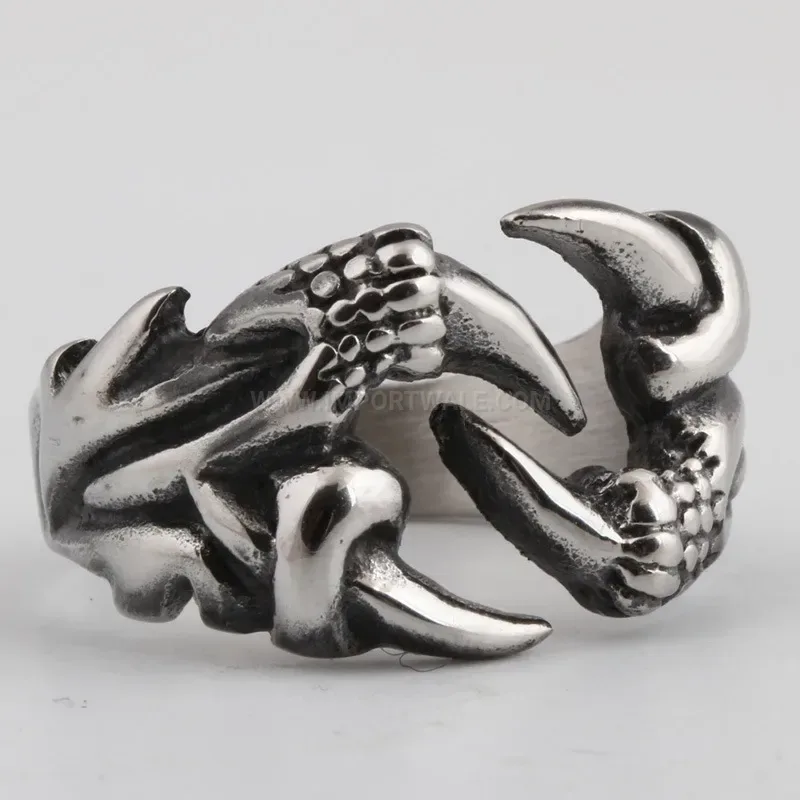 Modern Antique Finish Stainless Steel Dragon Claw Ring