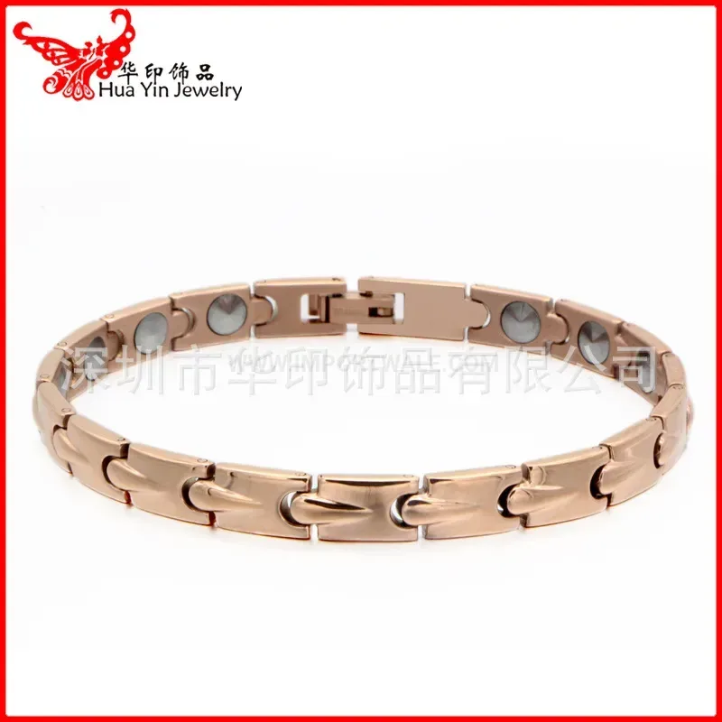 Trendy Rose Gold Pure Titanium Bio Bracelet Inlaid with Germanium Elements