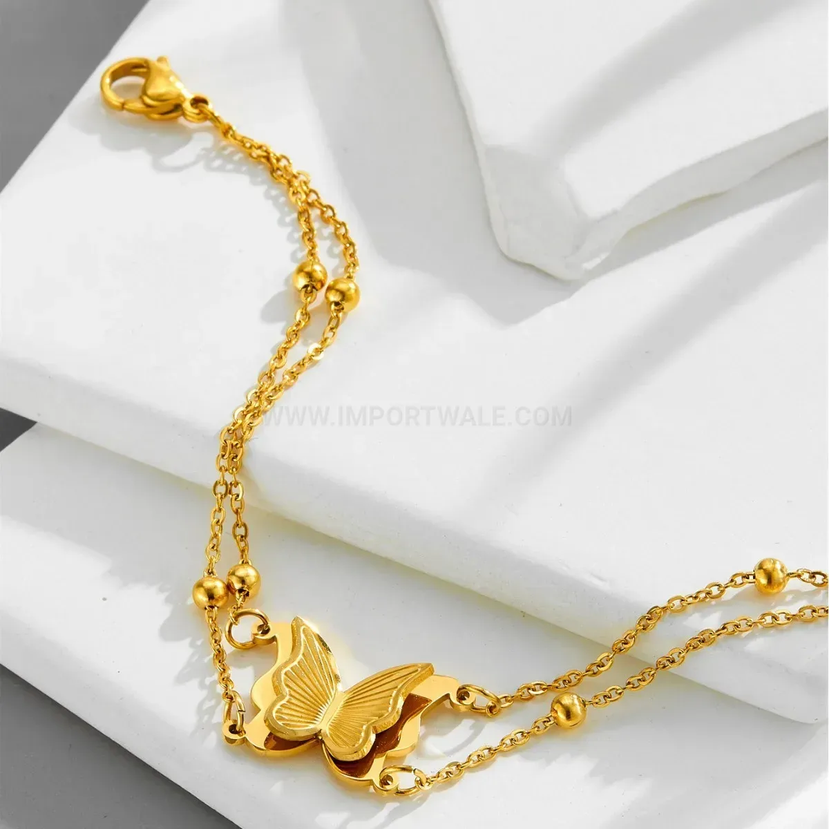 Modern Double Layer Gold Titanium Steel Butterfly Bracelet