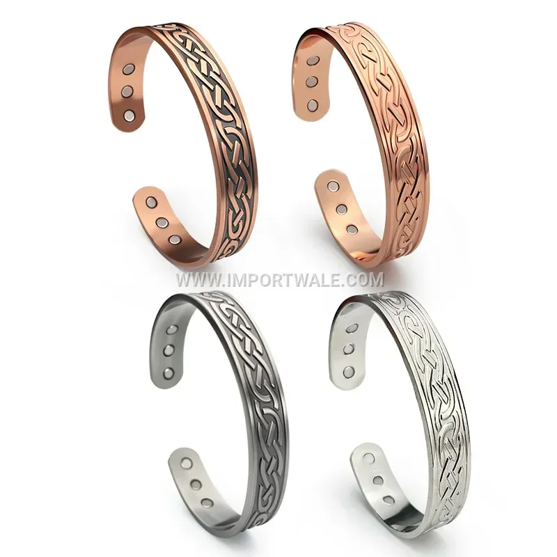 Striped Adjustable Open Magnetic Therapy Cuff Bracelet